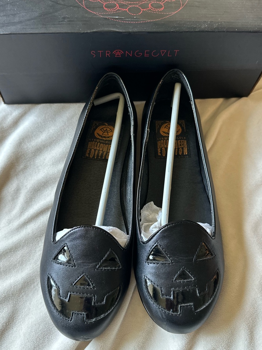 Strangecvlt Halloween Edition Jack o-lantern All Black Flats sz 8
